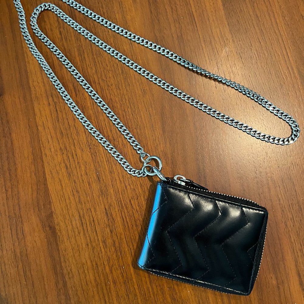 Sandro Quilted Leather Black Wallet on Chain